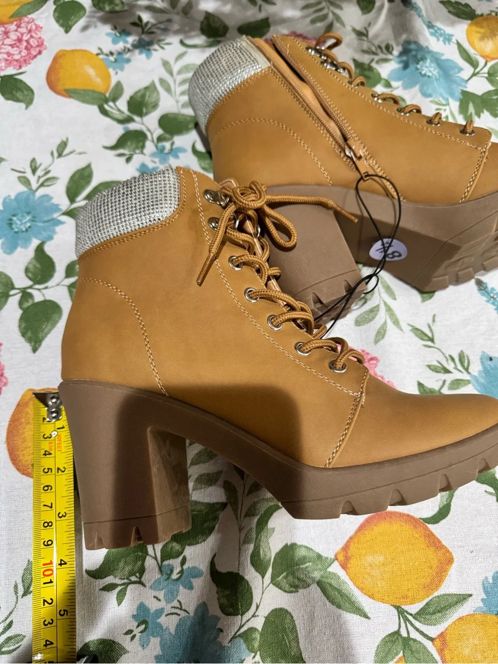 Sugar Tan Lace-Up Block Heel Ankle Boots - Picture 8 of 8